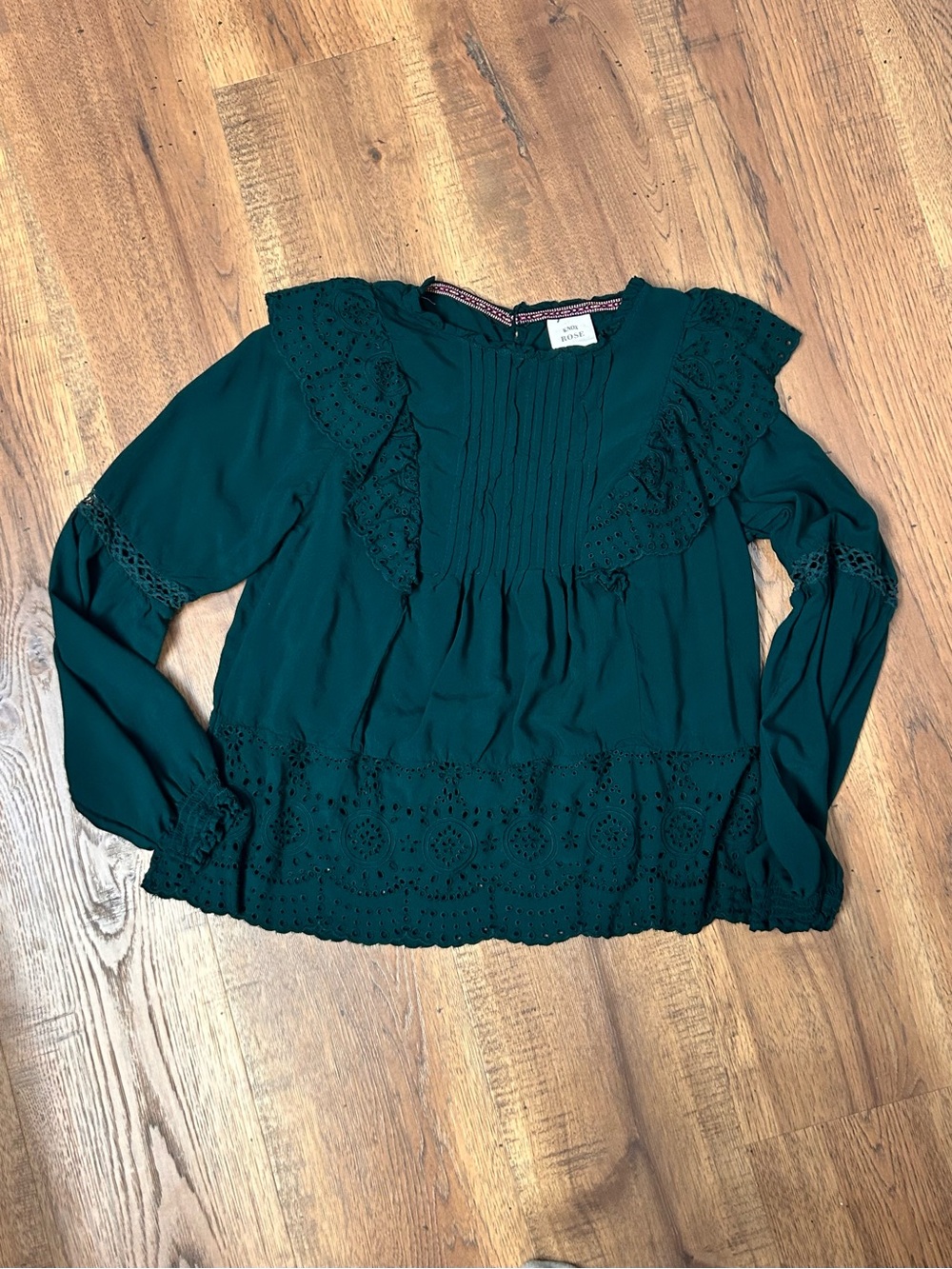 Knox Rose Christmas Green Eyelet Peasant Blouse